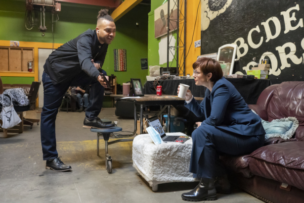 Campaign manager Gregory McKelvey (L) speaks with Portland mayoral candidate Sarah Iannarone at her campaign office in Portland, Oregon, on Oct. 28, 2020. (Nathan Howard/Getty Images)