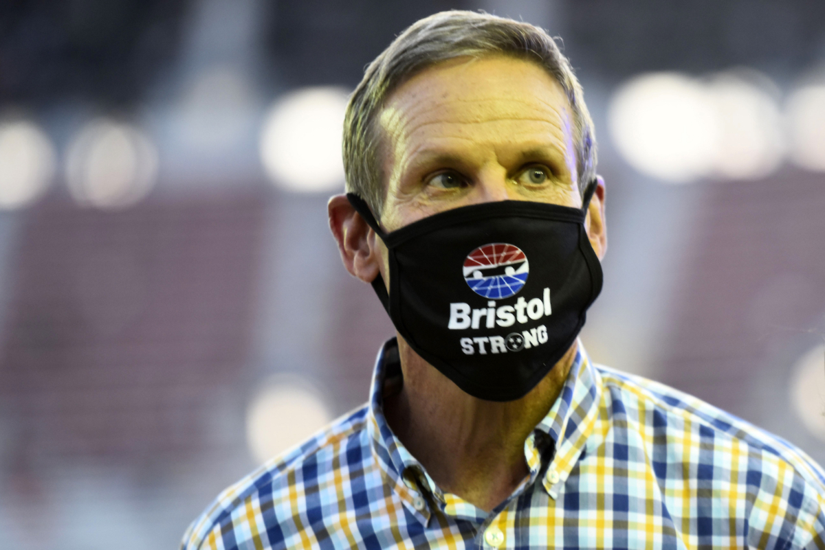Tennessee Gov. Bill Lee gives the command to start engines prior to the NASCAR Cup Series All-Star Race at Bristol Motor Speedway on July 15, 2020 in Bristol, Tennessee. (Jared C. Tilton/Getty Images)