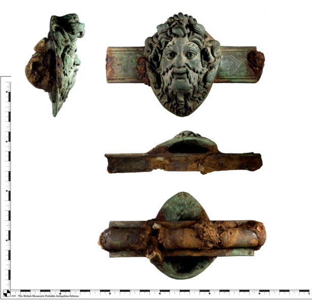 This copper alloy Roman furniture fitting of the god Oceanus, dates to AD 43-200, was found in Old Basing, Hampshire, UK. (Courtesy of the British Museum's Portable Antiquities Scheme)