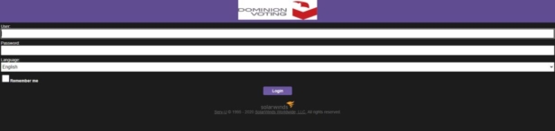 A screenshot of Dominion Voting Systems' website shows use of SolarWinds software. (Screenshot/Dominion Voting Systems)