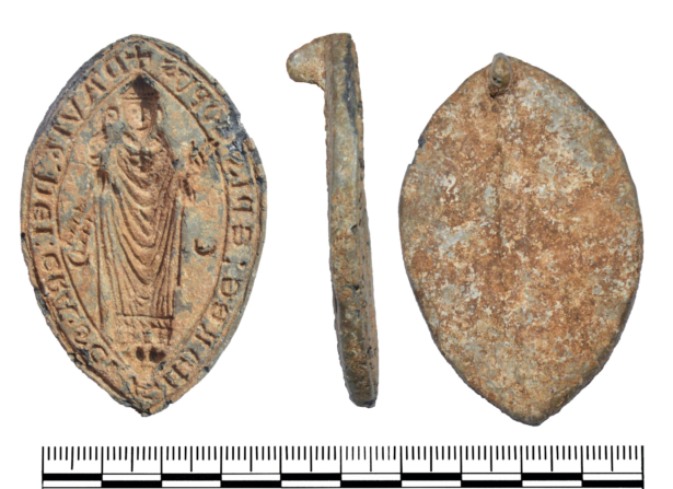 This lead alloy seal matrix of the Bishop of St. Andrews, David de Bernham (1239-53) was found this year at Dursley, Gloucestershire, UK. (Courtesy of the British Museum's Portable Antiquities Scheme)