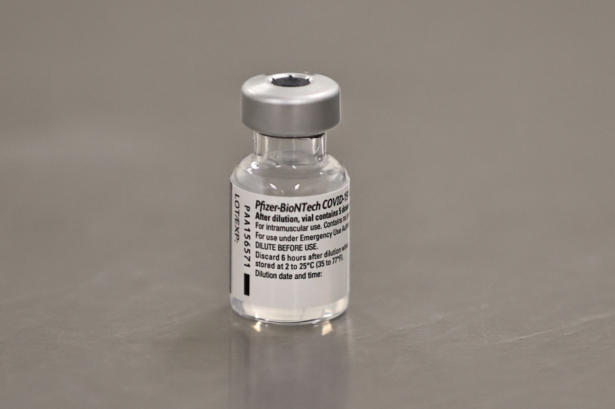 A vial of the Pfizer-BioNTech COVID-19 vaccine. (Liam McBurney/Pool via Reuters/File Photo)