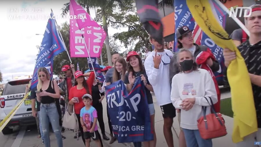Crowd Lines Sidewalks Welcoming Trump Home