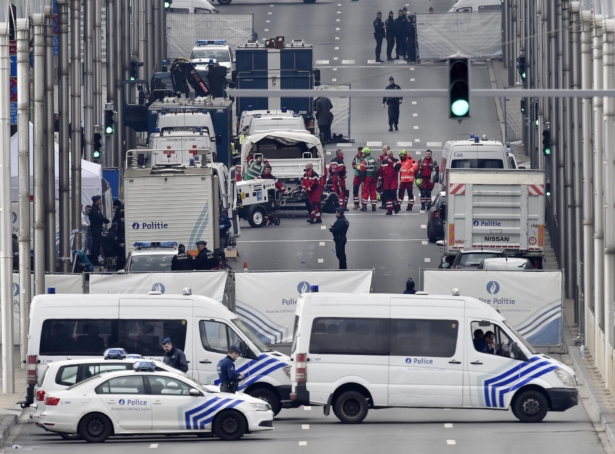 Police and rescue teams are pictured outside the metro station Maelbeek in Brussels, on March 22, 2016. (Martin Meissner/File/AP Photo)
