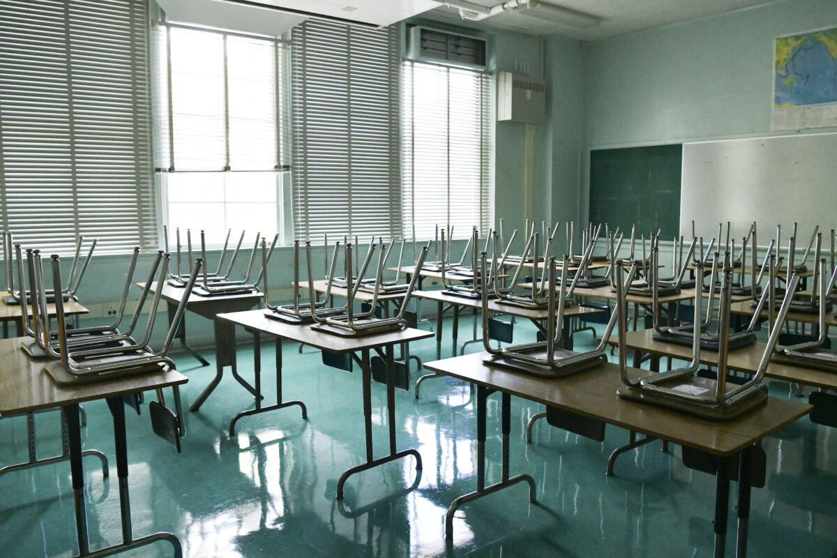 An empty classroom is seen at Hollywood High School in Hollywood, Calif., on Aug. 13, 2020. (Rodin Eckenroth/Getty Images)