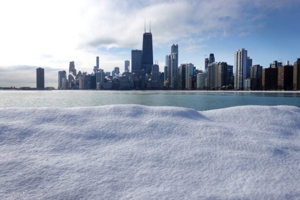 Snow builds up along the lakefront at North Avenue Beach as temperatures hung in the low teens in Chicago, Ill., on Feb. 9, 2021. (Scott Olson/Getty Images)