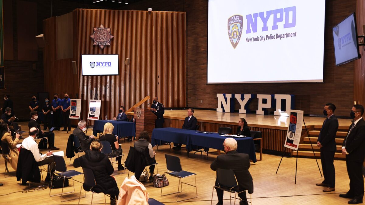 NYPD Chief of Detectives Rodney Harrison speaks during a press conference at the NYPD headquarters in Manhattan, N.Y.C., on March 25, 2021. (Michael M. Santiago/Getty Images)