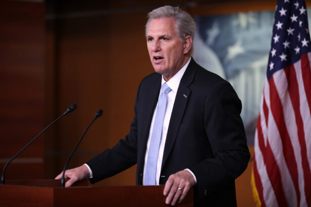 House Minority Leader Kevin McCarthy (R-Calif.) holds his weekly news conference at the U.S. Capitol Visitors Center in Washington, D.C., on March 11, 2021. (Chip Somodevilla/Getty Images)