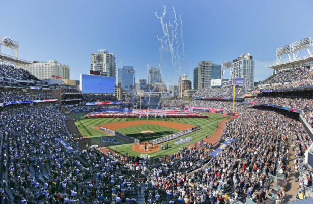 Opening day ceremonies are performed at Petco Park before a baseball game between the Los Angeles Dodgers and the San Diego Padres in San Diego, Calif., on April, 4, 2016. (Lenny Ignelzi/AP, File)