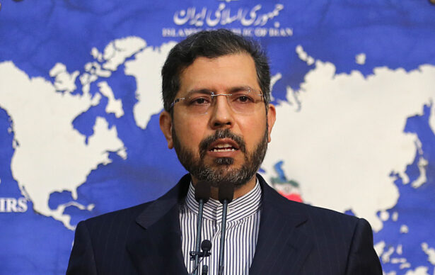 Iranian foreign ministry spokesman Saeed Khatibzadeh gestures during a press conference in Tehran, Iran, on Feb. 22, 2021. (Atta Kenare/AFP via Getty Images)