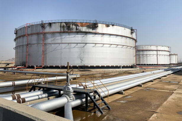 a damaged silo at the Saudi Aramco oil facility