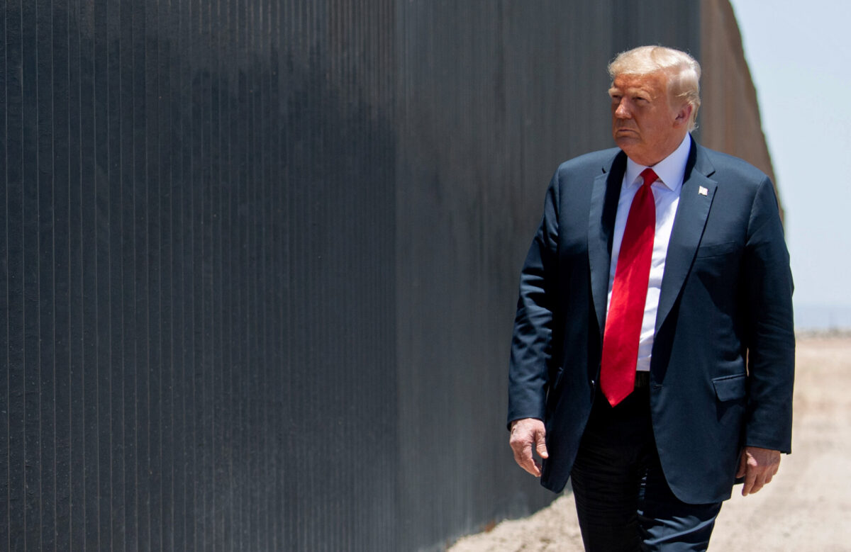 President Donald Trump participates in a ceremony commemorating the 200th mile of border wall at the international border with Mexico in San Luis, Ariz., on June 23, 2020. (Saul Loeb/AFP via Getty Images)