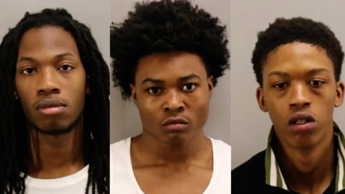 From left: Ahmon Jahree Adams, 18; Nyquez Tyvon Baker, 18; and Devon Maurice Dorsey Jr., 20 in a booking photo. (Courtesy of Virginia Beach Police Department)