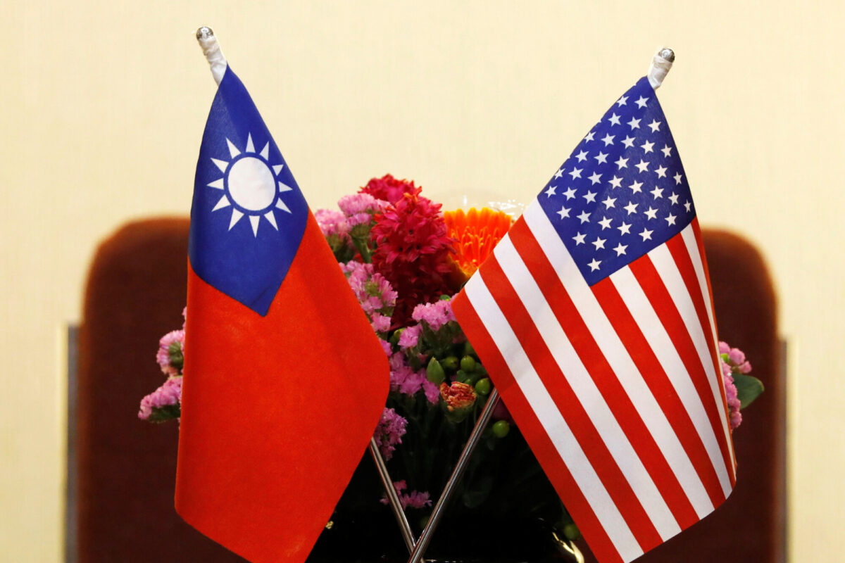 Flags of Taiwan and the United States are placed for a meeting between U.S. House Foreign Affairs Committee Chairman Ed Royce and Su Chia-chyuan, President of the Legislative Yuan, in Taipei, Taiwan, on March 27, 2018. (Tyrone Siu/Reuters)