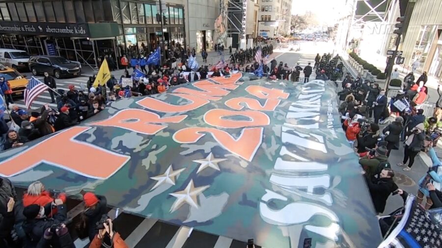 Trump Supporters Unfurl ‘Trump 2024’ Flag