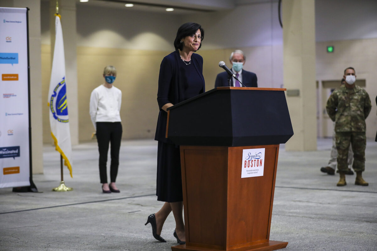 CDC Director Dr. Rochelle Walensky speaks to the press at the Hynes Convention Center FEMA Mass Vaccination Site on March 30, 2021 in Boston, Massachusetts. (Erin Clark-Pool/Getty Images)