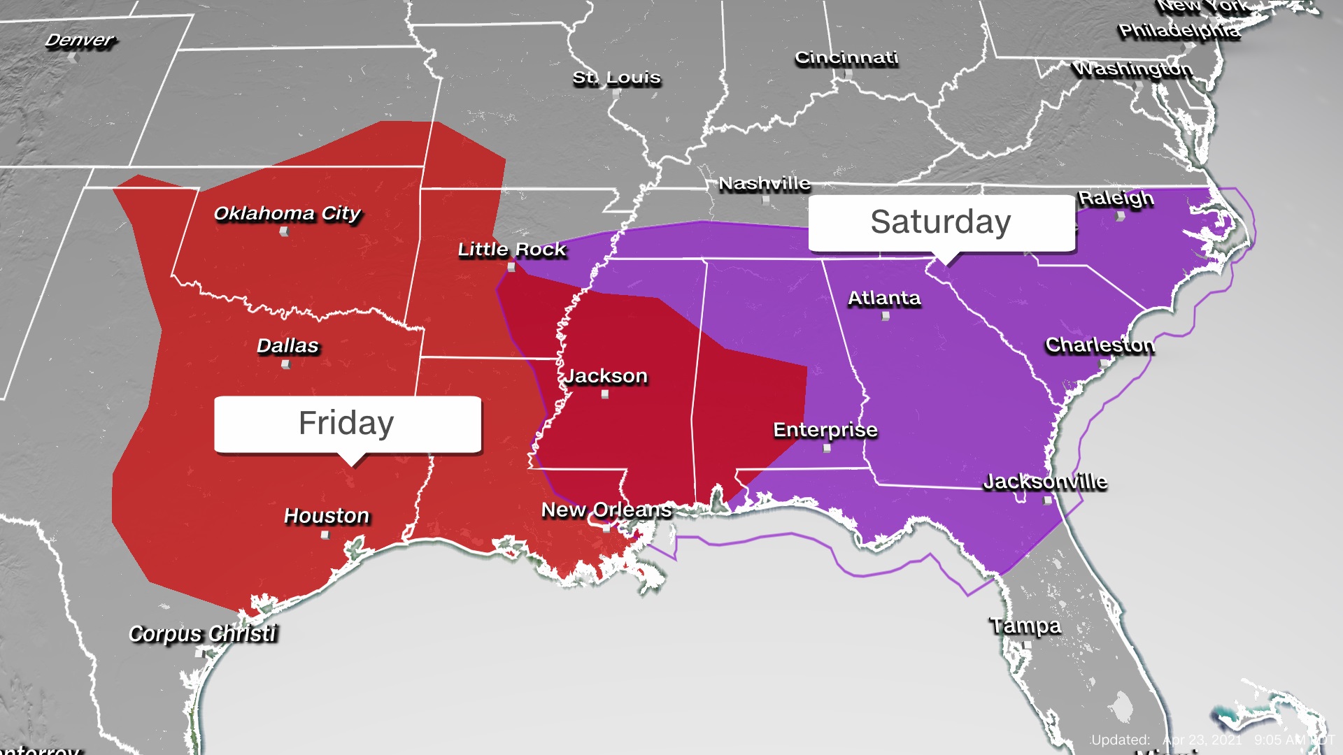 Severe Storms Return to the Southeast on Saturday