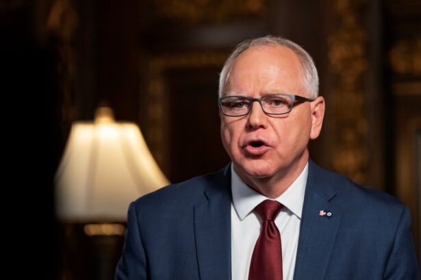 Minnesota Gov. Tim Walz speaks from the Governor's Reception room at the State Capitol in St. Paul, Minn., on Nov. 18, 2020. (Glen Stubbe/Star Tribune via AP)