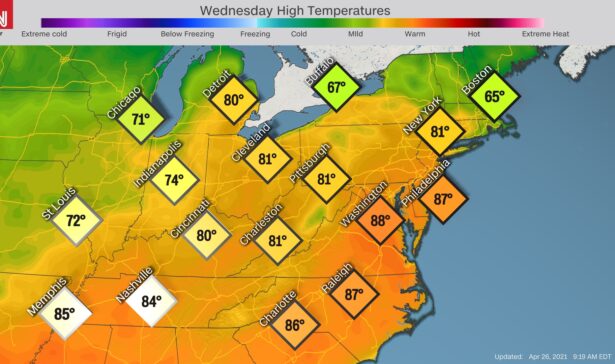 Wednesday high temperatures. (CNN Weather)