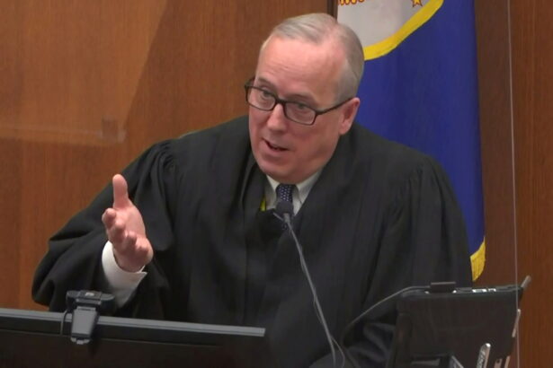 Hennepin County District Judge Peter Cahill speaks with legal teams on the eleventh day of the trial of former Minneapolis police officer Derek Chauvin for second-degree murder, third-degree murder and second-degree manslaughter in the death of George Floyd in Minneapolis, Minn., on April 12, 2021. (Screenshot/Pool via Reuters)