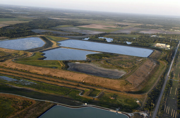 A reservoir near the old Piney Point phosphate mine is shown in Bradenton, Fla., on April 3, 2021. (Tiffany Tompkins/The Bradenton Herald via AP)