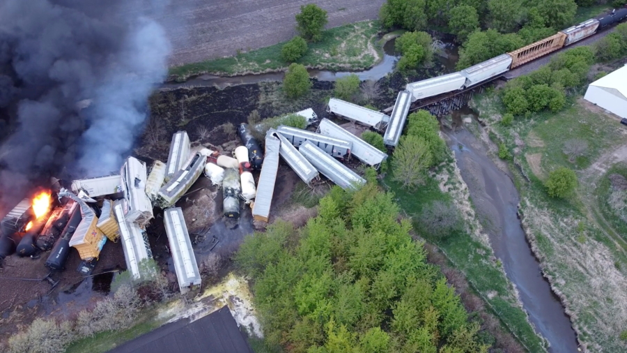Train in Iowa Hauling Hazardous Materials Derails, Catches Fire