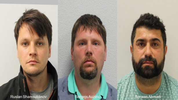 (L-R) Ruslan Shamsutdinov, Sergejs Auzins and Serwan Ahmadi. (Metropolitan Police)