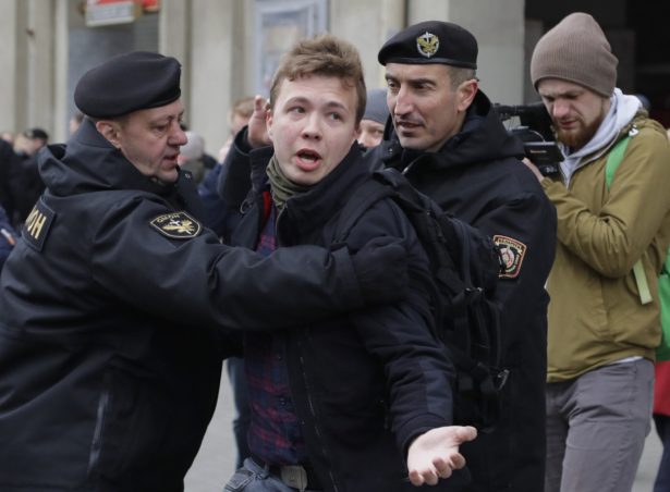 Belarus police detain journalist Raman Pratasevich (C) in Minsk, Belarus, on March 26, 2017. (Sergei Grits/File/AP Photo)