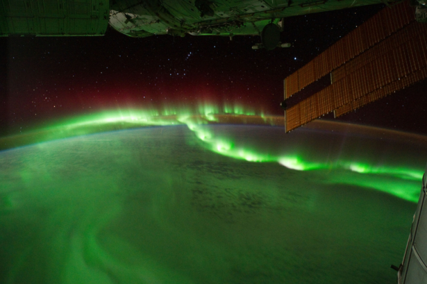 Auroral beads are seen from the International Space Station. (NASA)