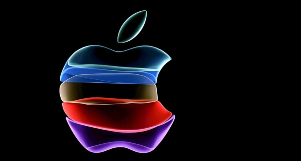 The apple logo is projected on a screen before the start of a product launch event at Apple's headquarters in Cupertino, Calif., on Sept. 10, 2019. (Josh Edelson/AFP via Getty Images)