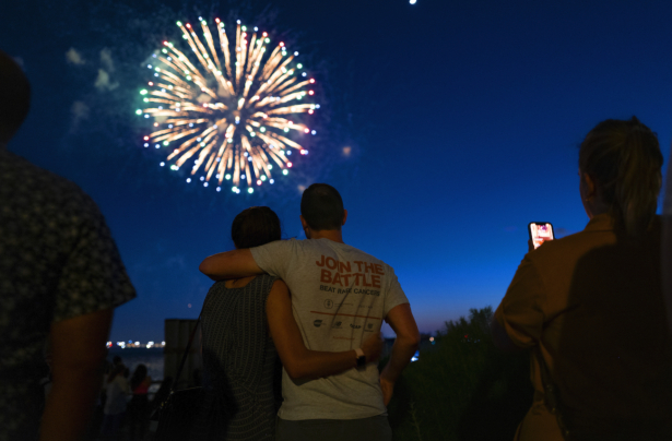 Fireworks explode over New York Harbor and the Statue of Liberty as New York state marks the end of the COVID-19 restrictions and honor frontline workers, in New York City on June 15, 2021.(Craig Ruttle/AP Photo)