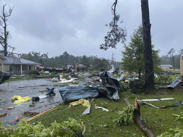 Debris covering the street in East Brewton, Ala., on June 19, 2021. (Alicia Jossey via AP)