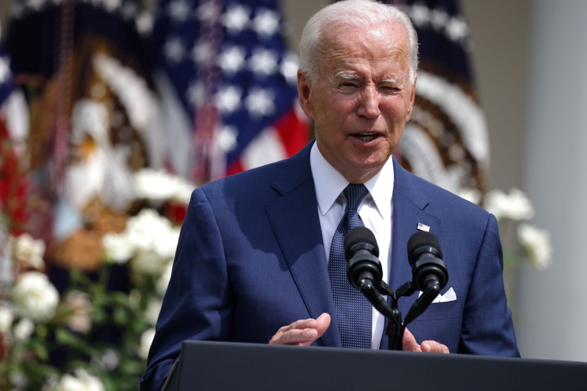 President Joe Biden delivers remarks during an event in the Rose Garden of the White House in Washington, on July 26, 2021. (Anna Moneymaker/Getty Images)