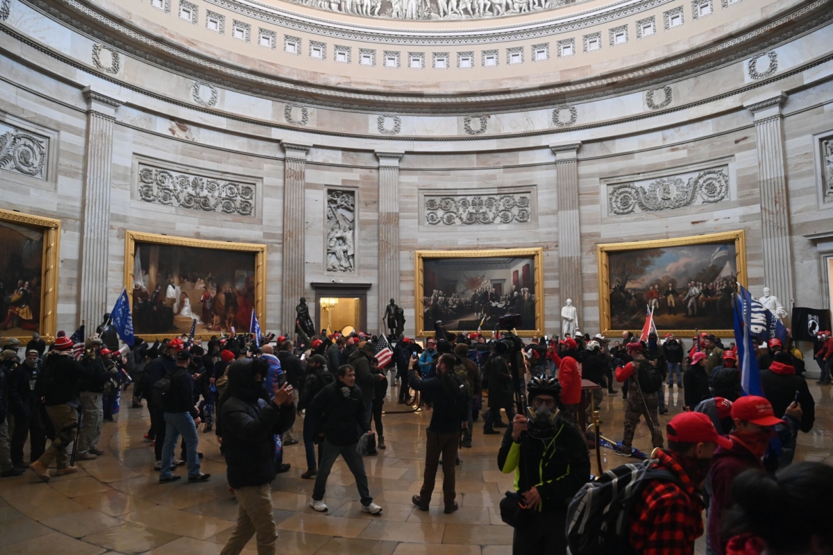 Demonstrators enter the U.S. Capitol's Rotunda in Washington, on Jan. 6, 2021. (Saul Loeb/AFP via Getty Images)