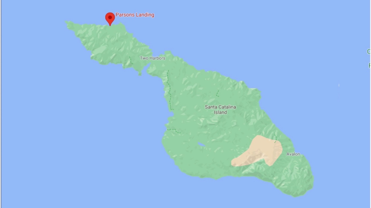 A map shows the location of Parson's Cove on Catalina Island located southwest of Los Angeles in California. (Courtesy of Google via Los Angeles County Fire Department)