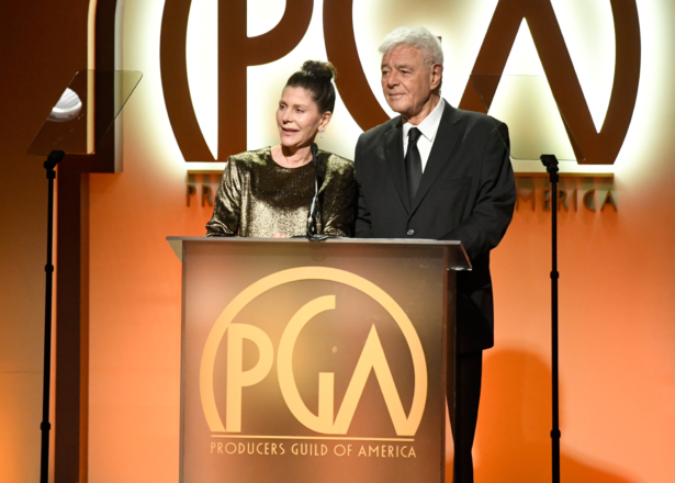 Richard Donner (R) and his wife Lauren Shuler Donner present The Darryl F. Zanuck Award for Outstanding Producer of Theatrical Motion Pictures onstage during the 30th annual Producers Guild Awards at The Beverly Hilton Hotel in Beverly Hills, Calif., on Jan. 19, 2019. (Frazer Harrison/Getty Images)