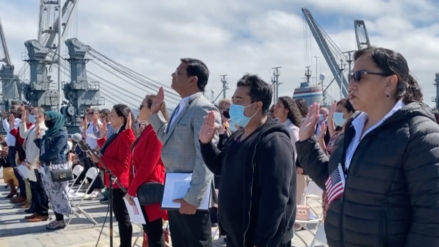 50 People Become US Citizens on USS Hornet