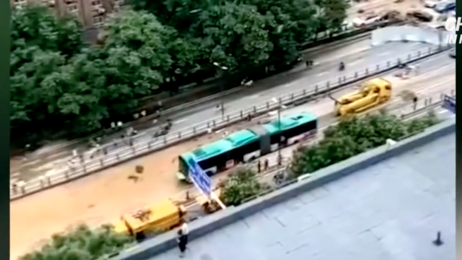 60-Foot-Bus Submerged in Central China Flood