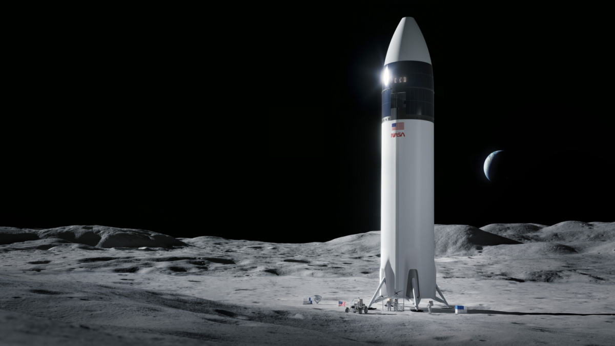 This is an illustration provided by SpaceX shows the SpaceX Starship human lander design that will carry the first NASA astronauts to the surface of the Moon under the Artemis program. (SpaceX/NASA via AP)