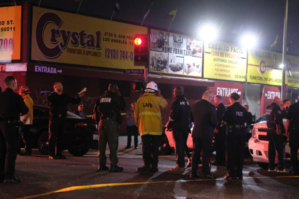 Los Angeles County emergency personnel work at the scene of a fireworks explosion in Los Angeles, Calif., on June 30, 2021. (Ringo H.W. Chiu/AP Photo)