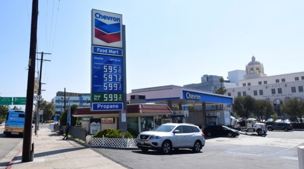 Some of the highest gas prices in town are posted on a signboard at a gas station, as gasoline prices rise, in downtown Los Angeles, Calif., on June 22, 2021. (Frederic J. Brown/AFP via Getty Images)