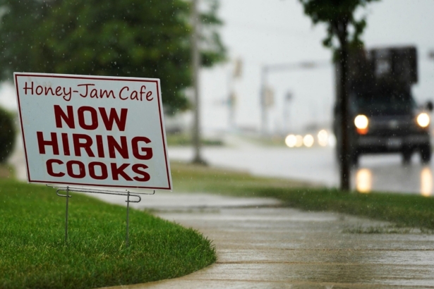 A hiring sign is shown in Downers Grove, Ill., on June 24, 2021. (Nam Y. Huh/File/AP Photo)