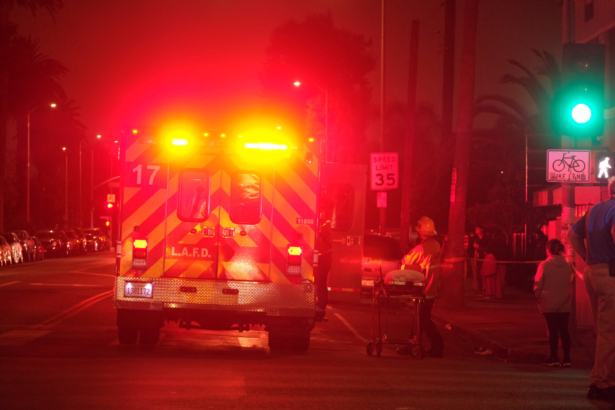 Emergency personnel work at the scene of a fireworks explosion in Los Angeles, Calif., on June 30, 2021. (Ringo H.W. Chiu/AP Photo)