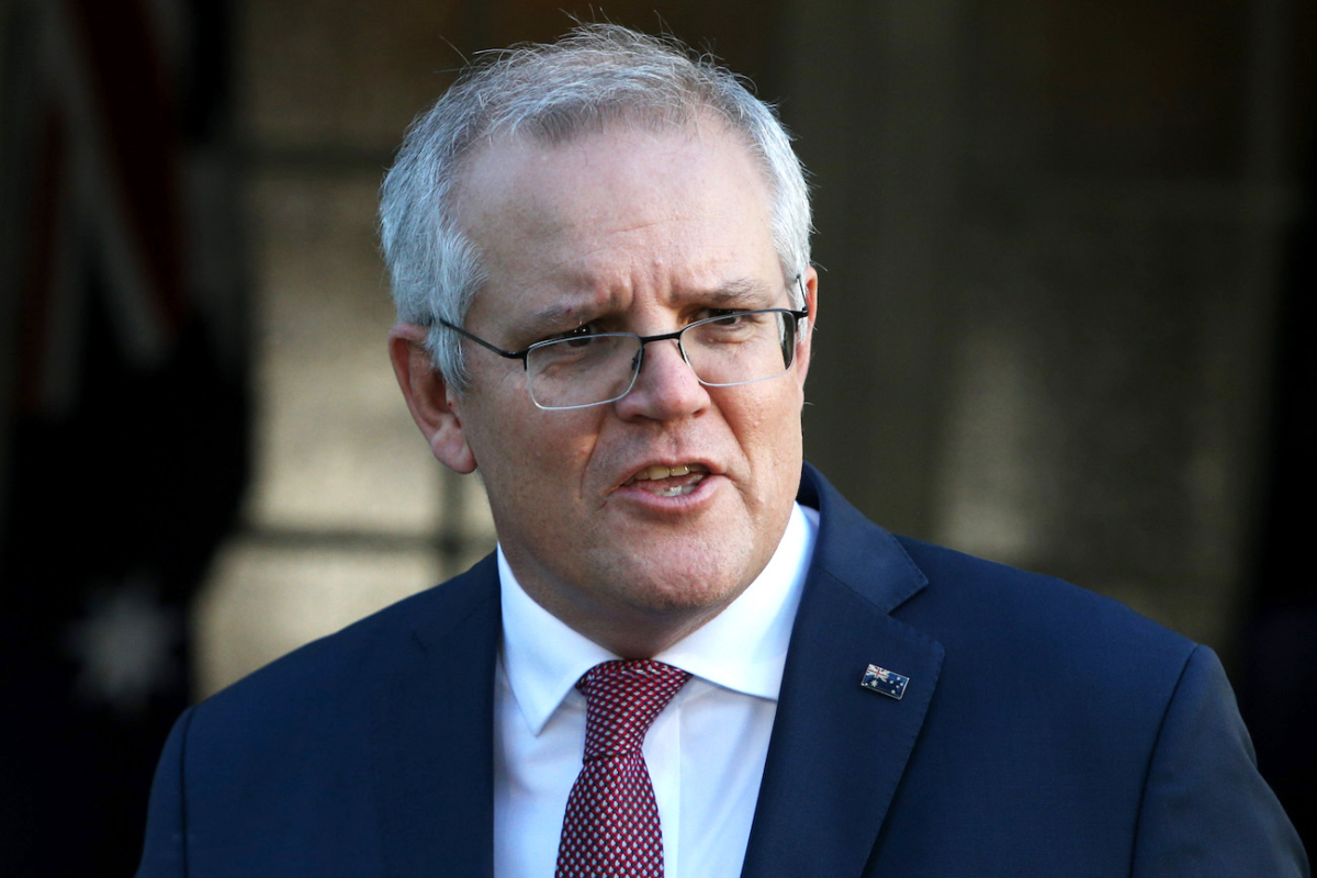 Prime Minister Scott Morrison speaks during a press conference at Kirribilli House in Sydney, Australia, on July 16, 2021. (Lisa Maree Williams/Getty Images)