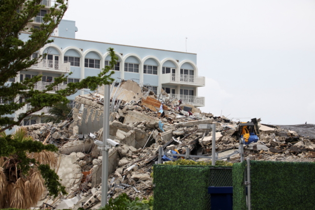 Debris is seen after the managed demolition of the remaining part of Champlain Towers South complex in Surfside, Fla., on July 6, 2021. (Marco Bello/Reuters)