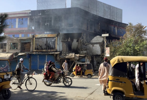 Shops are damaged shops after fighting between Taliban and Afghan security forces in Kunduz city, northern Afghanistan, on Aug. 8, 2021. (Abdullah Sahil/AP Photo)