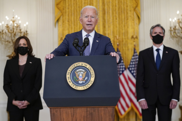 President Joe Biden speaks about the evacuation of American citizens, their families, SIV applicants, and vulnerable Afghans in the East Room of the White House in Washington, on Aug. 20, 2021. (Manuel Balce Ceneta/AP Photo)