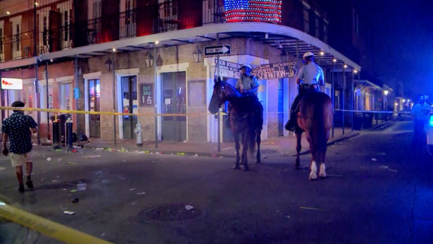 Police at the scene of a shooting near Bourbon Street in New Orleans on Aug. 1, 2021. (Courtesy of WDSU)