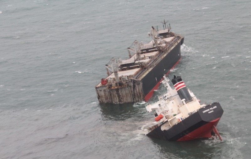 Cargo Ship Runs Aground in Japan and Splits in Two, Leaving Miles-Long Oil Leak