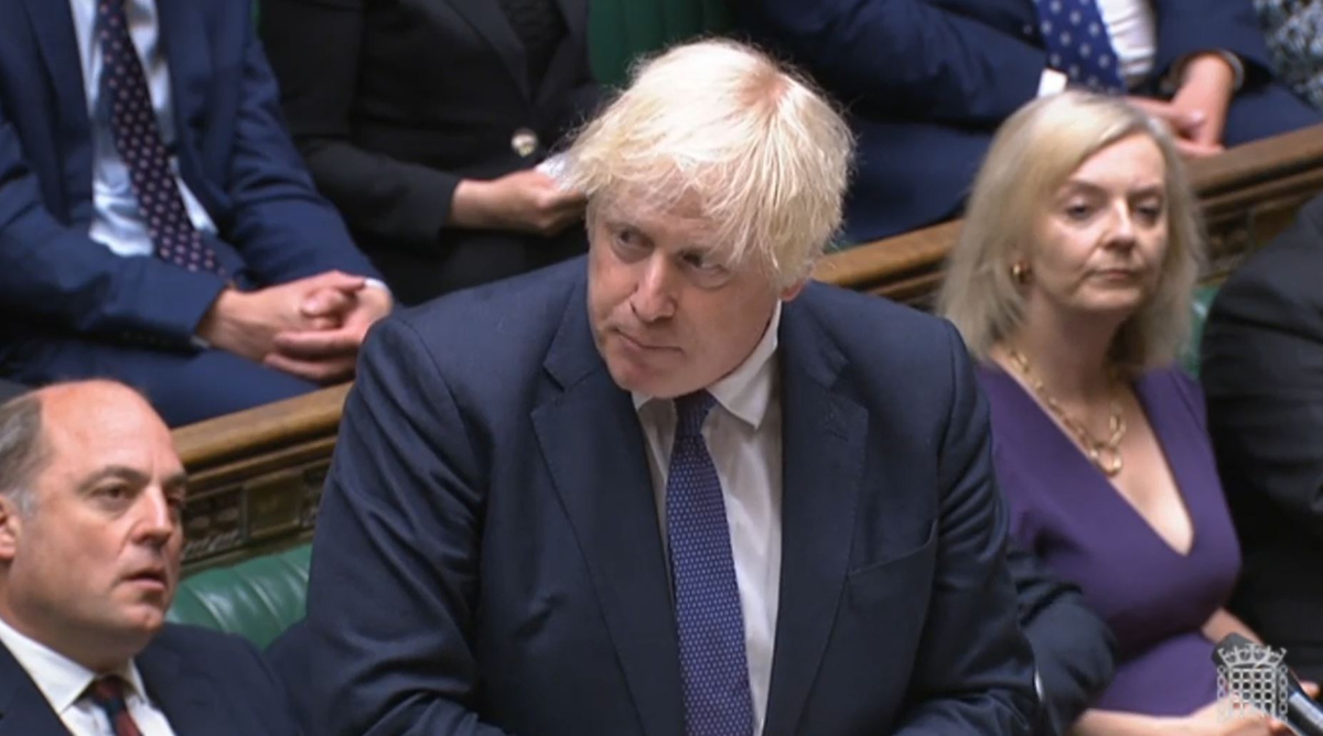 Prime Minister Boris Johnson speaking during the debate on the situation in Afghanistan in the House of Commons, London, as MPs returned to Parliament from their summer break for an emergency sitting on Wednesday, three days after the country's capital Kabul fell to the militants on Sunday. Picture date: Aug. 18, 2021. (PA/Parliament TV)